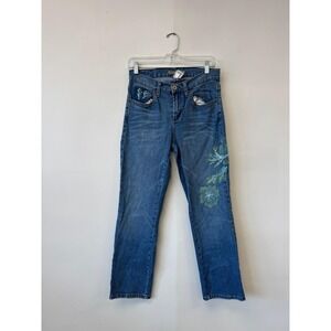 Vintage Z. Cavaricci Jeans Womens 28" Blue Embroidered Floral Straight Denim Y2K